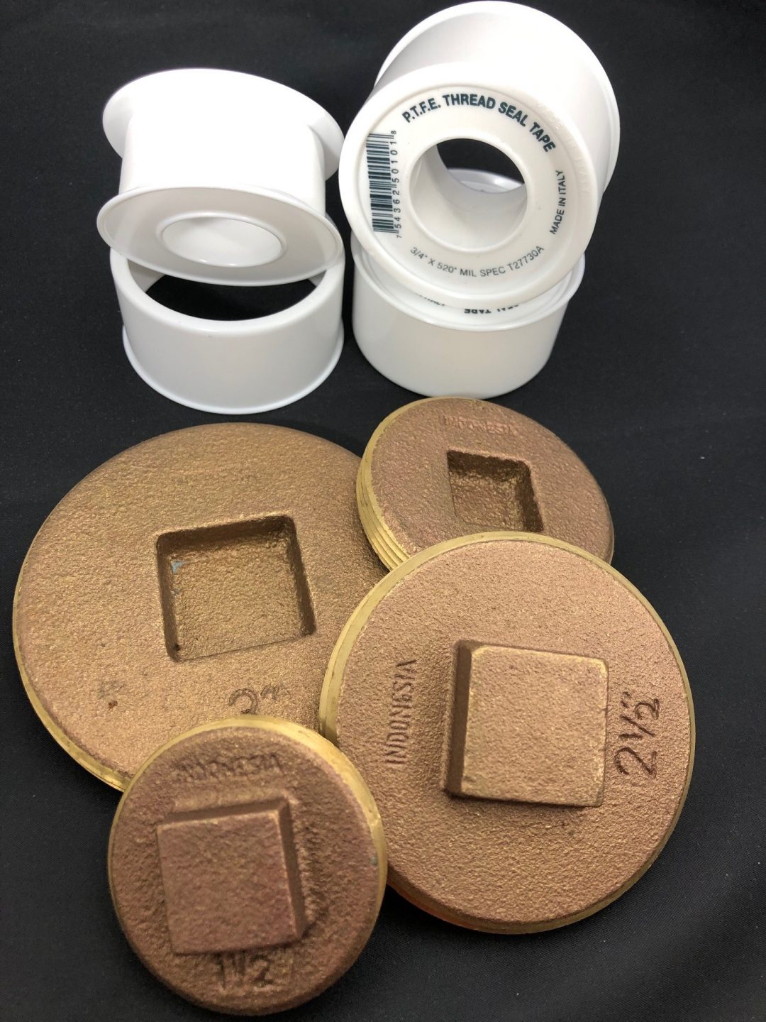 Brass Cleanout Plugs and Teflon Tape ACR Industries